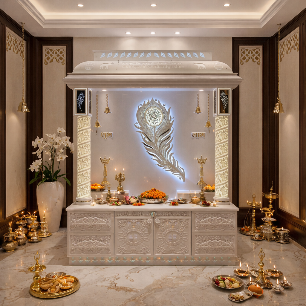 Luxury Corian Mandir in Surat Gujarat – Modern Pooja Mandir Design for Home